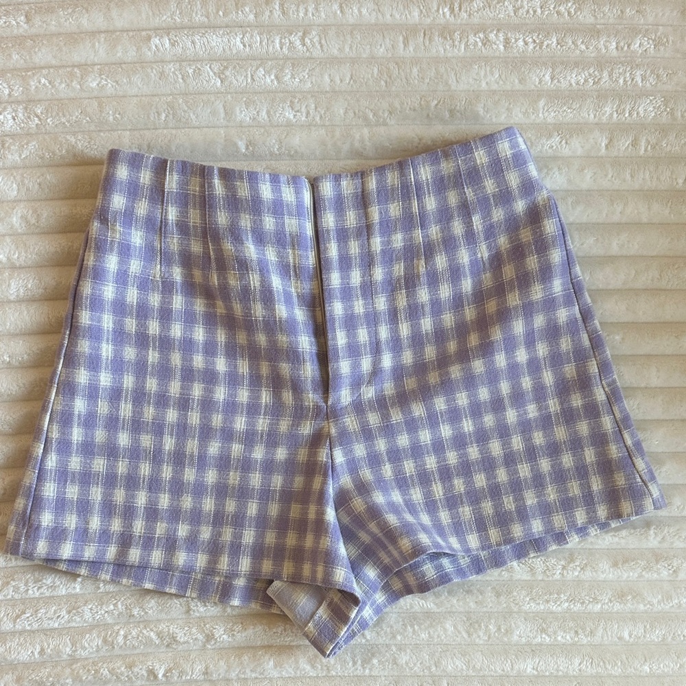 Zara Lavender Plaid High Waist Shorts